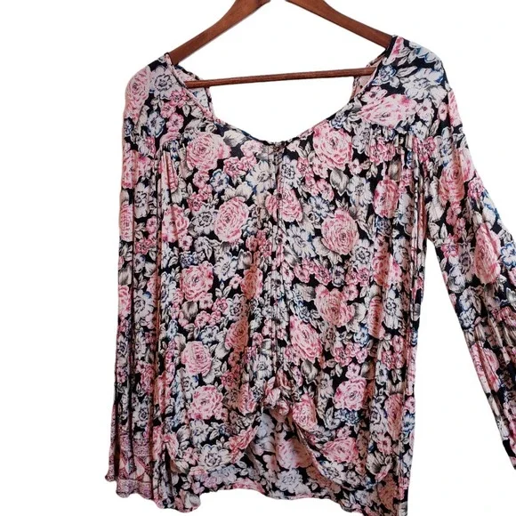 Billabong Women's Get Together V Neck Front Floral Shirt Tie Front Top Small - Picture 3 of 12